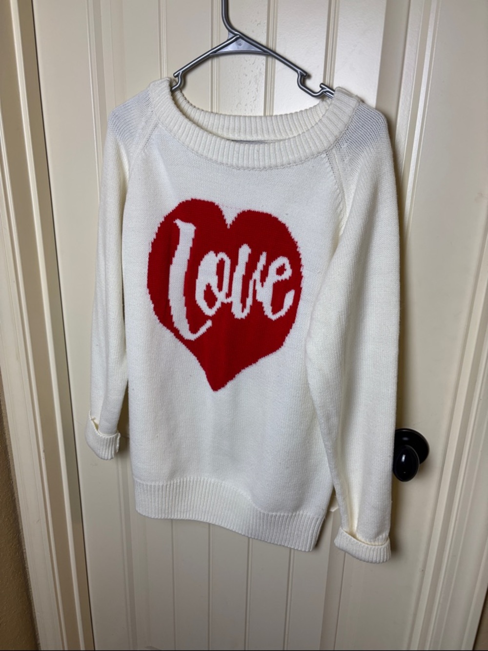 Miss Sparkling Cream Crewneck Sweater with Red Heart 'Love' Graphic